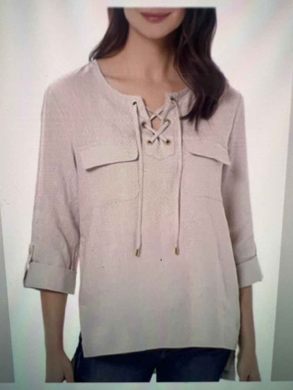 Ellen Tracy Linen lace up Top XXL